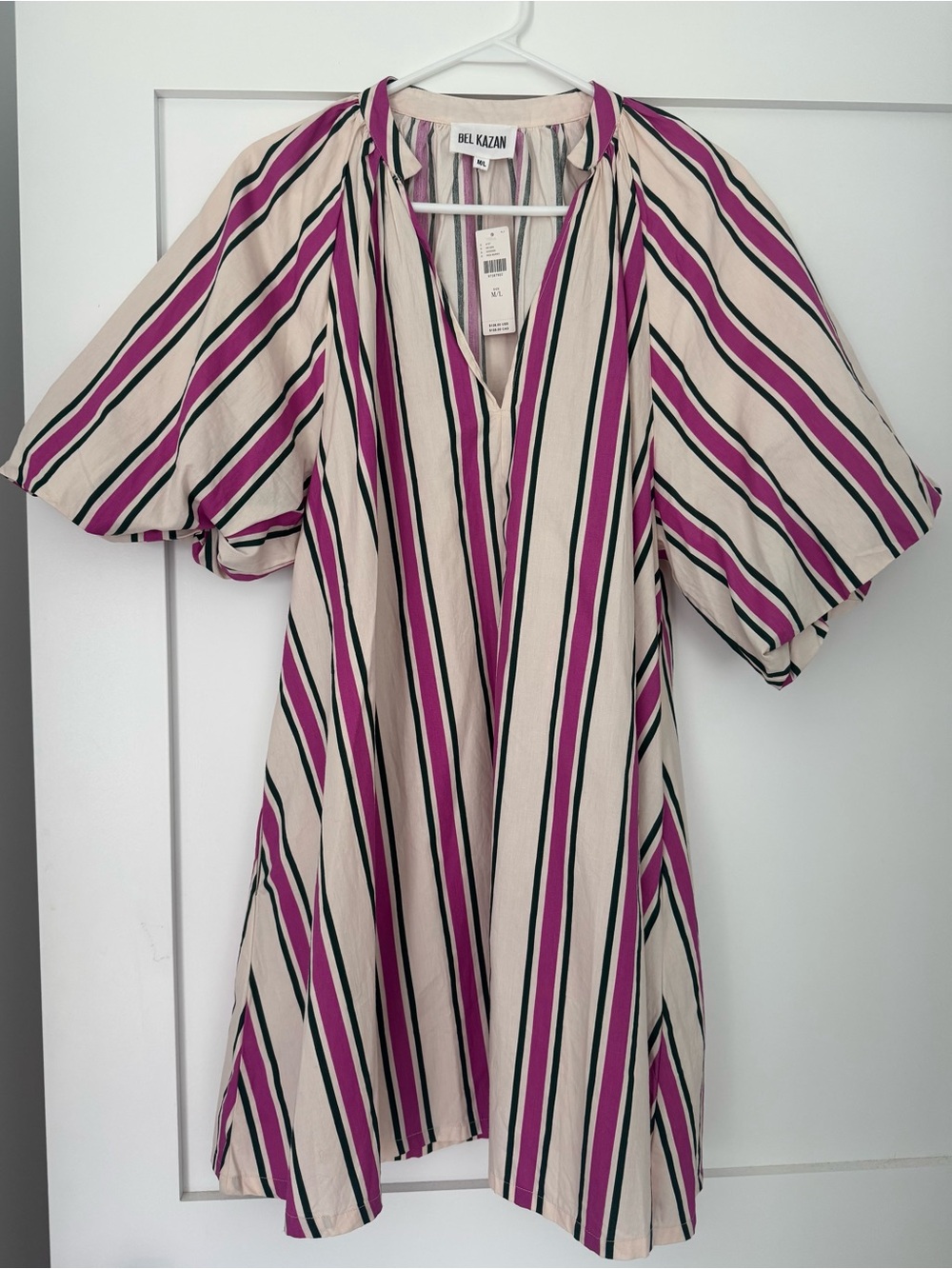 Anthropologie BEL KAZAN Pink/Dark Green Stripe Mini Dress size M/L